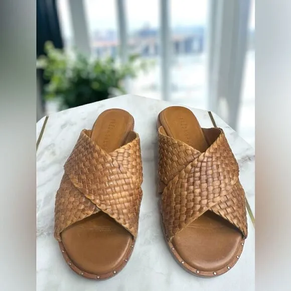 🔥🔥 Freda Salvador Dew Leather Woven Studded Slides Sandals Slip-on Size 5