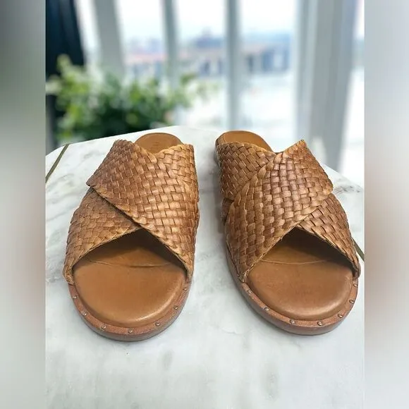 🔥🔥 Freda Salvador Dew Leather Woven Studded Slides Sandals Slip-on Size 5