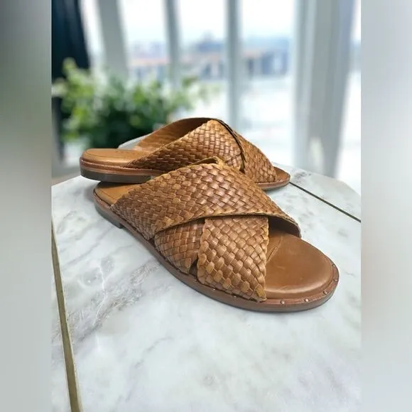 🔥🔥 Freda Salvador Dew Leather Woven Studded Slides Sandals Slip-on Size 5