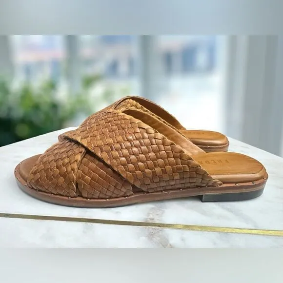 🔥🔥 Freda Salvador Dew Leather Woven Studded Slides Sandals Slip-on Size 5