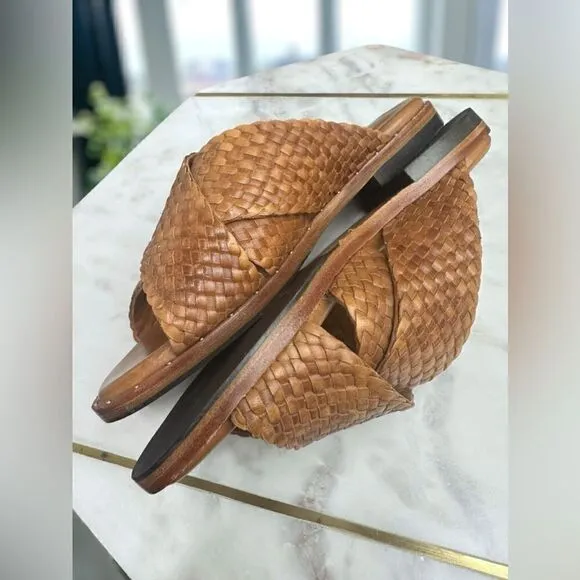 🔥🔥 Freda Salvador Dew Leather Woven Studded Slides Sandals Slip-on Size 5
