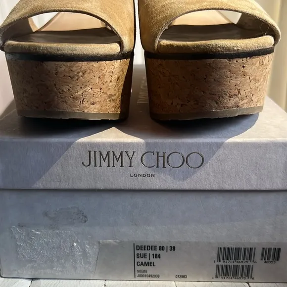 💕 JIMMY CHOO DeeDee Suede Platform Mules Camel Size 38 (8) 💕