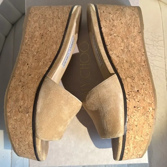 💕 JIMMY CHOO DeeDee Suede Platform Mules Camel Size 38 (8) 💕