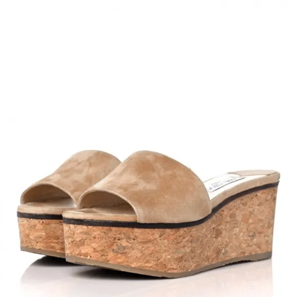 💕 JIMMY CHOO DeeDee Suede Platform Mules Camel Size 38 (8) 💕