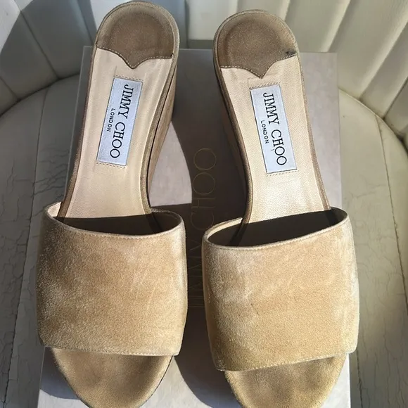 💕 JIMMY CHOO DeeDee Suede Platform Mules Camel Size 38 (8) 💕