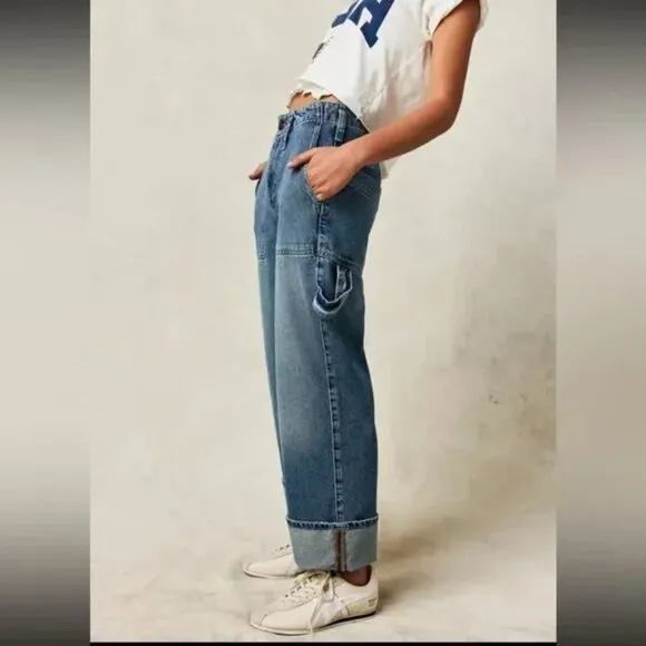 061 Free People Major Leagues Mid Rise Cuffed Jeans NWT Size 30