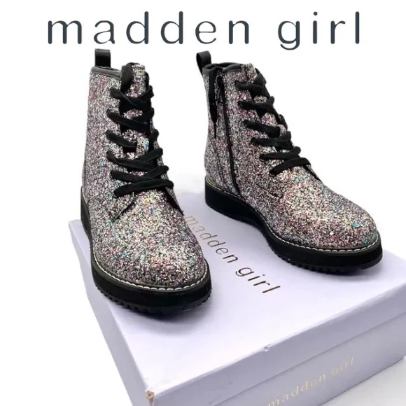10. NIB Madden Girl Tory Multi-Glitter Combat Boot, 4