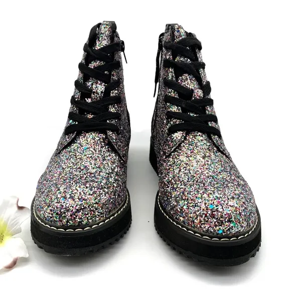 10. NIB Madden Girl Tory Multi-Glitter Combat Boot, 4