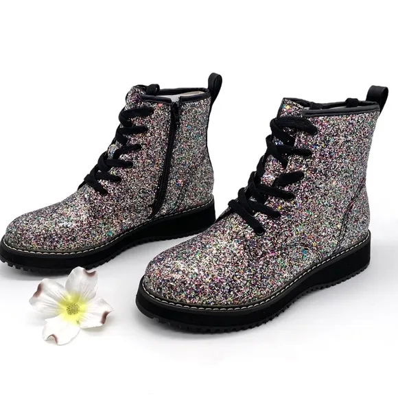 10. NIB Madden Girl Tory Multi-Glitter Combat Boot, 4