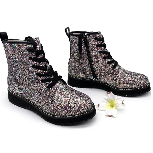 10. NIB Madden Girl Tory Multi-Glitter Combat Boot, 4