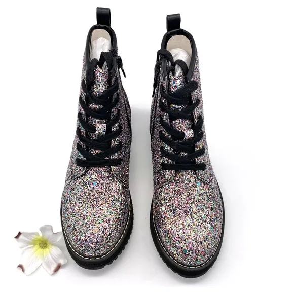 10. NIB Madden Girl Tory Multi-Glitter Combat Boot, 4