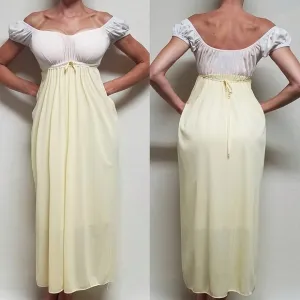 1960s Vintage Jrs by Barad Regencycore Pink Yellow Off-Shoulder Lace Nightgown