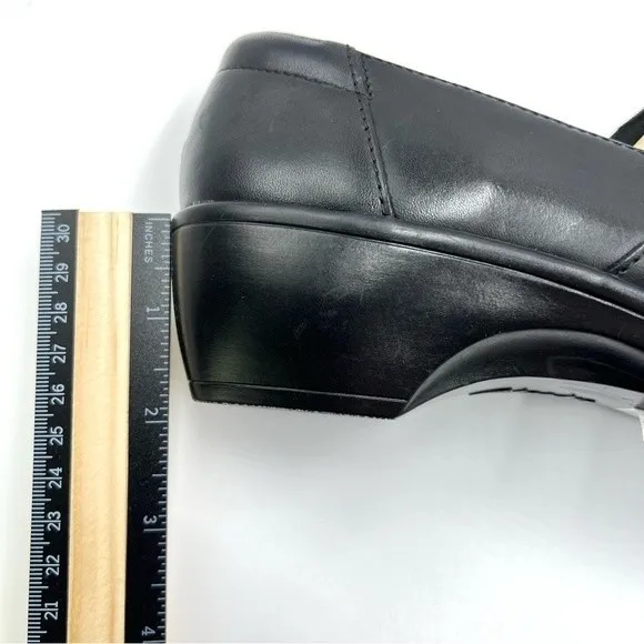 6W 6 W WIDE WIDTH Clarks May Marigold Black Leather Slip On Clogs Loafers Shoes