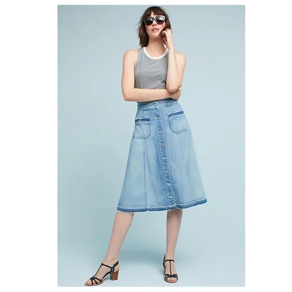 7 FOR ALL MANKIND Button-Front Flowy Denim Midi Skirt 25 (2)