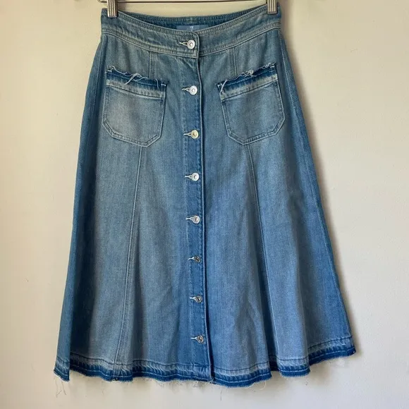 7 FOR ALL MANKIND Button-Front Flowy Denim Midi Skirt 25 (2)