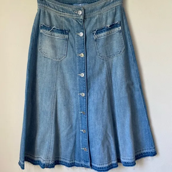 7 FOR ALL MANKIND Button-Front Flowy Denim Midi Skirt 25 (2)