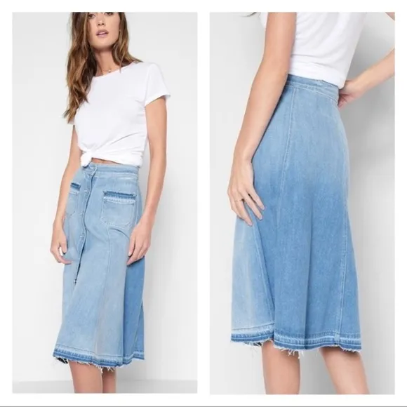 7 FOR ALL MANKIND Button-Front Flowy Denim Midi Skirt 25 (2)