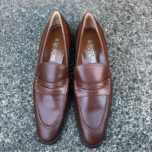 A. Testoni Brown Leather Penny Loafer EU 36 Made in Italy