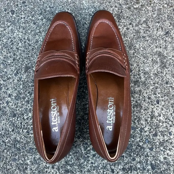 A. Testoni Brown Leather Penny Loafer EU 36 Made in Italy