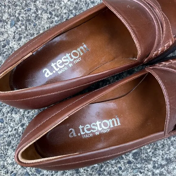 A. Testoni Brown Leather Penny Loafer EU 36 Made in Italy