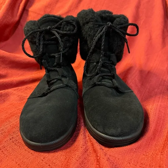 ABEO Imelda Black Suede and Shearling Ankle Boots, Women’s Size 10, EUC
