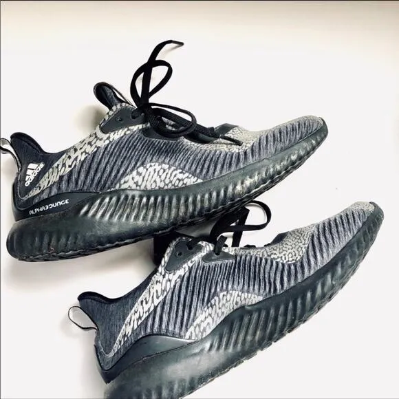 ADIDAS Alphabounce Grey Black Printed Running Gym Athletic Sneakers Shoes 9.5
