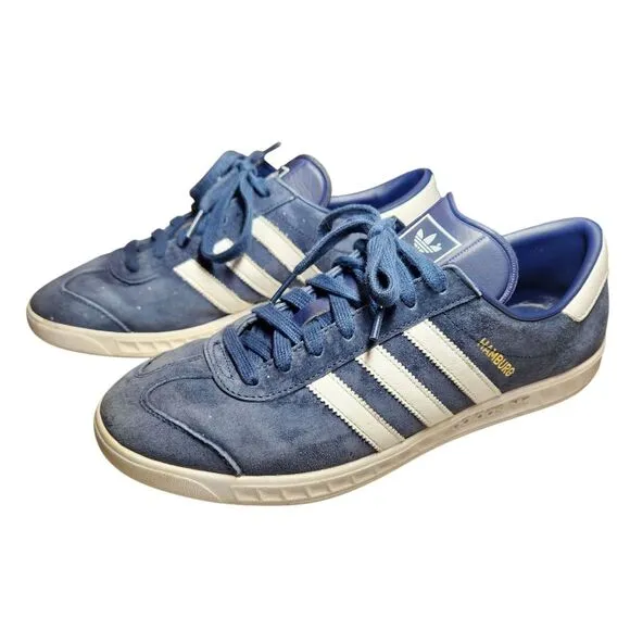 Adidas Men's Hamburg Samba Gazelle Tech Indigo Blue White Gold Suede Shoes 11