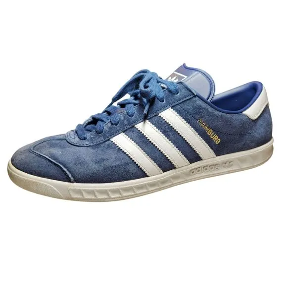 Adidas Men's Hamburg Samba Gazelle Tech Indigo Blue White Gold Suede Shoes 11
