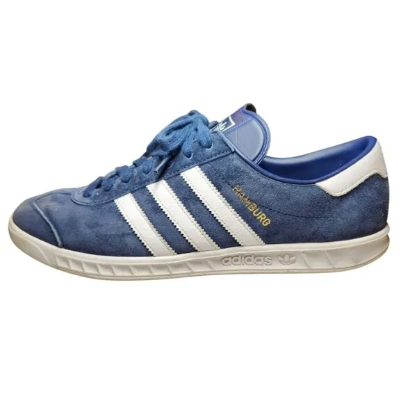 Adidas Men's Hamburg Samba Gazelle Tech Indigo Blue White Gold Suede Shoes 11