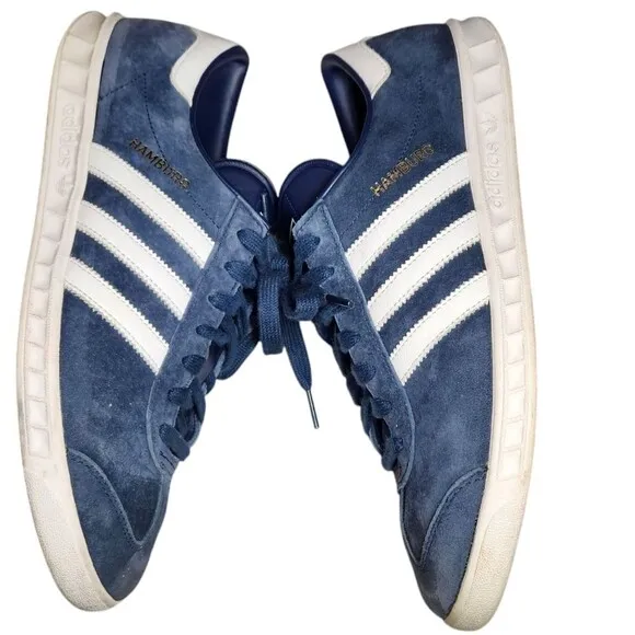Adidas Men's Hamburg Samba Gazelle Tech Indigo Blue White Gold Suede Shoes 11