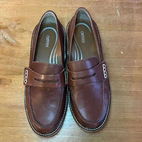 Aetrex Collette Arch Support Women’s Loafers shoes Leather size 7.5 cognac Work