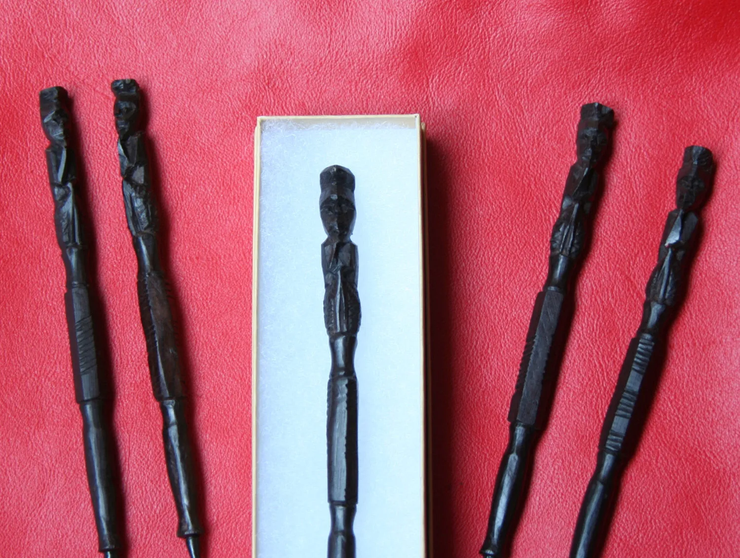 African Writing Pen Sculptured Tribal Thinker Ebony Wood Vintage - Hand Carved in Tanzania 6"L