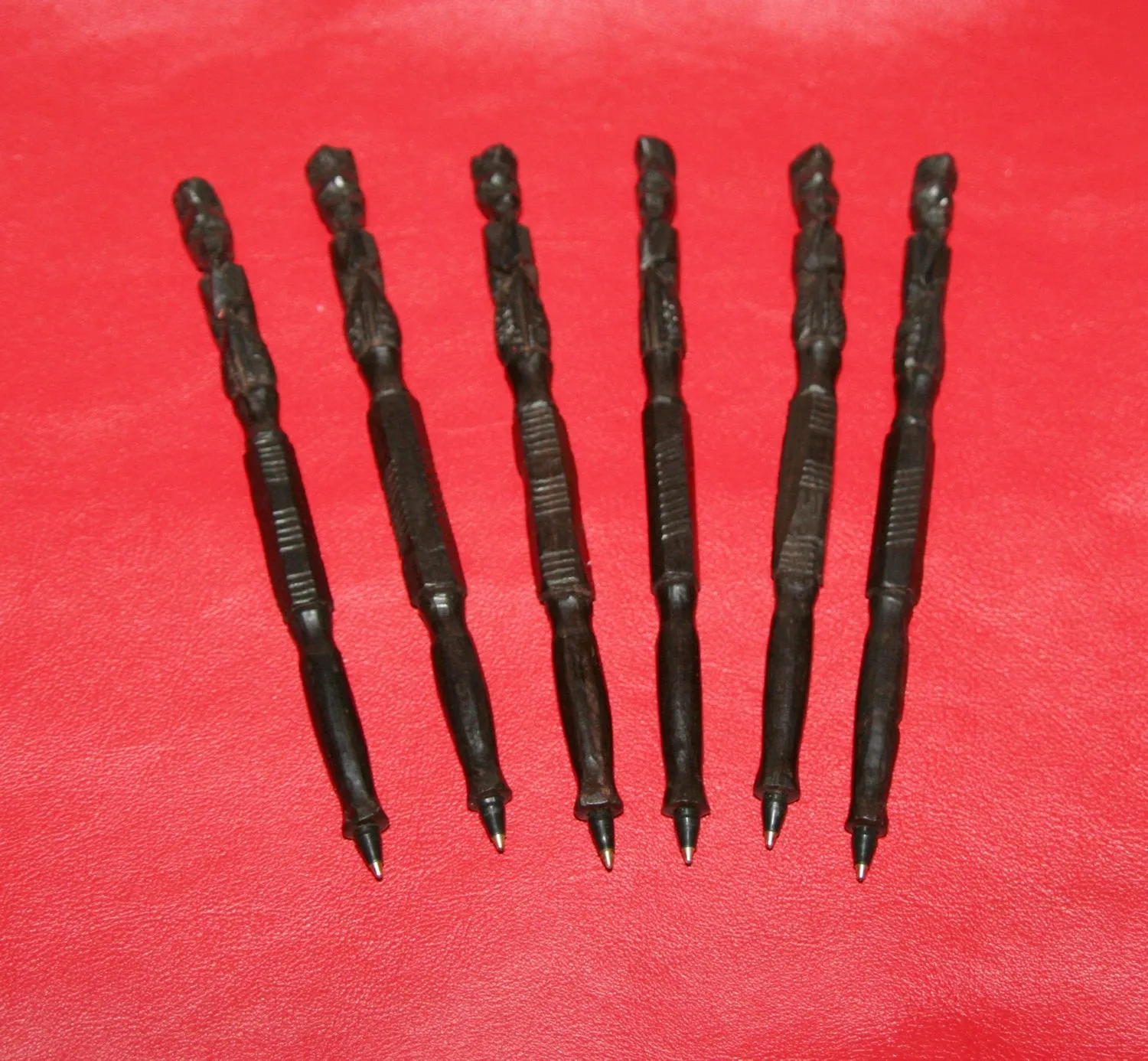 African Writing Pen Sculptured Tribal Thinker Ebony Wood Vintage - Hand Carved in Tanzania 6"L