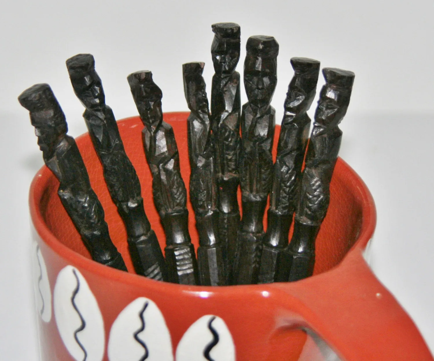 African Writing Pen Sculptured Tribal Thinker Ebony Wood Vintage - Hand Carved in Tanzania 6"L