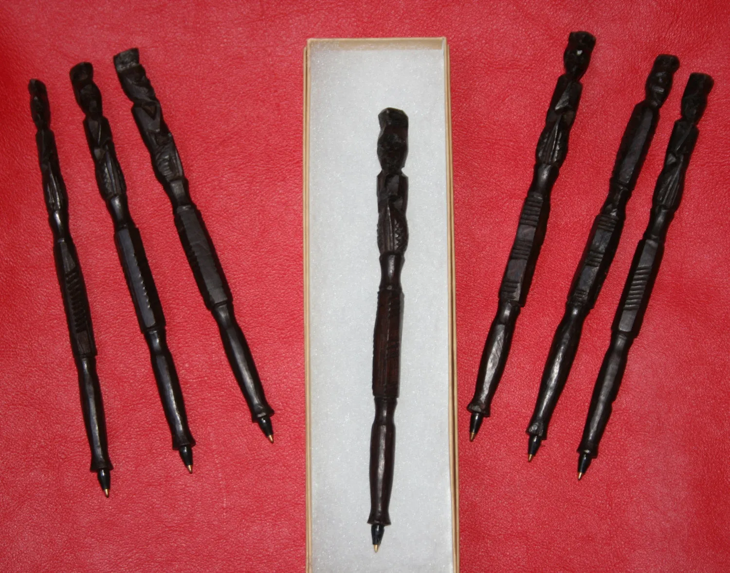 African Writing Pen Sculptured Tribal Thinker Ebony Wood Vintage - Hand Carved in Tanzania 6"L