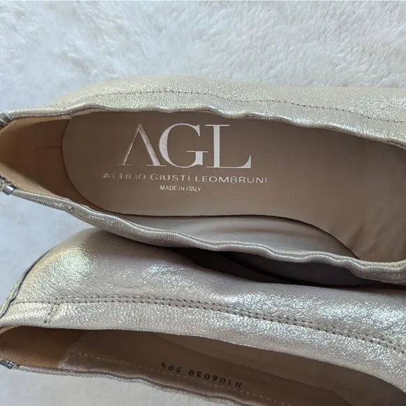 AGL Attilio Giusti Leombruni Beige Leather Snake Cap Toe Flats - EU 38.5/US 8