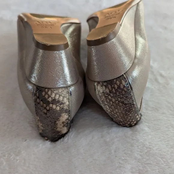 AGL Attilio Giusti Leombruni Beige Leather Snake Cap Toe Flats - EU 38.5/US 8