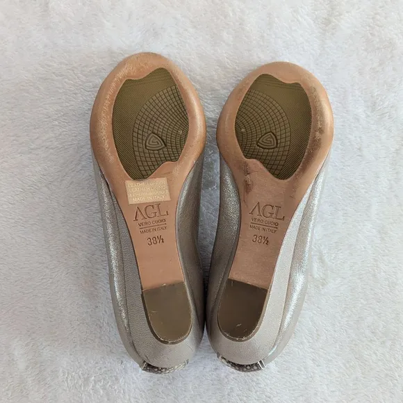 AGL Attilio Giusti Leombruni Beige Leather Snake Cap Toe Flats - EU 38.5/US 8