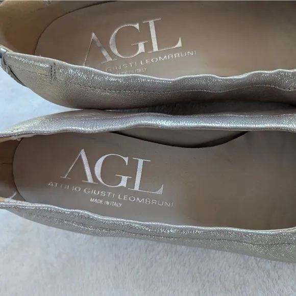 AGL Attilio Giusti Leombruni Beige Leather Snake Cap Toe Flats - EU 38.5/US 8