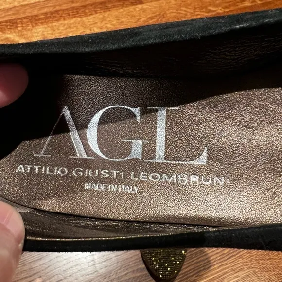 AGL ATTILIO GIUSTI LEOMBRUNI Italian Leather Flats Suede Sparkle Mobwife 36