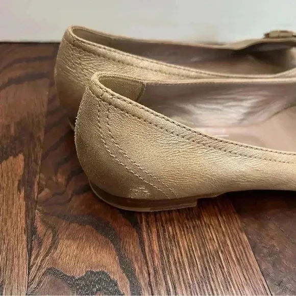 AGL  ATTILIO GUISTI LEOMBRUNI Tan Shimmer Open Toe Leather Ballet Flats 37.5/7.5