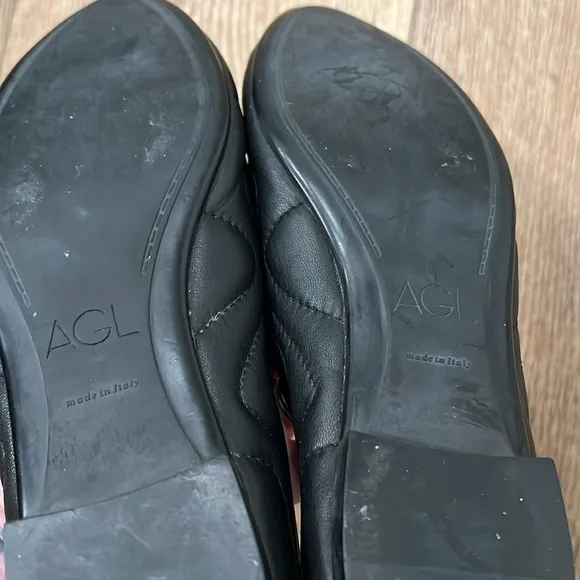 AGL Miledy Black Leather Almond Toe Flats Size 35/5