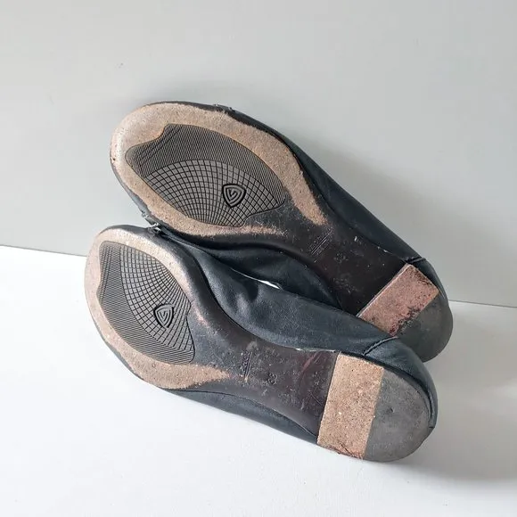 AGL Toe Cap Leather Ballet Black Flats Size 38 Round Toe Buckle Office Classic