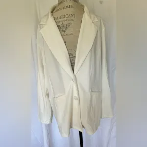 Agnes Orinda Womens Velvet Accent Blazer in Classic Cream Sz 2X