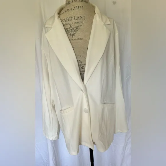 Agnes Orinda Womens Velvet Accent Blazer in Classic Cream Sz 2X