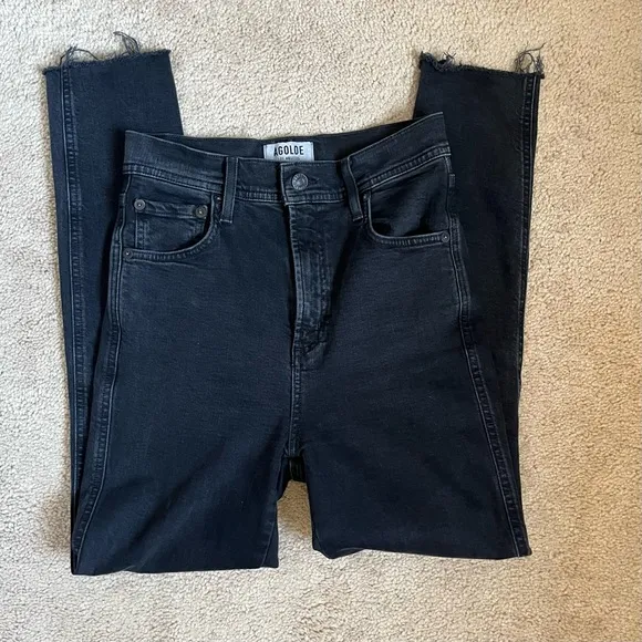 AGOLDE Premium Washed Black High Rise Waist Skinny Stretch Denim Jeans sz 23/24