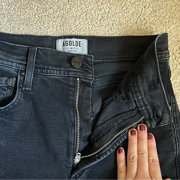 AGOLDE Premium Washed Black High Rise Waist Skinny Stretch Denim Jeans sz 23/24