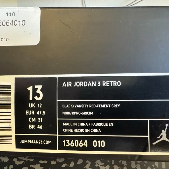 Air Jordan 3 Black Cement 2011 – OG ‘Nike Air – Rare Retro