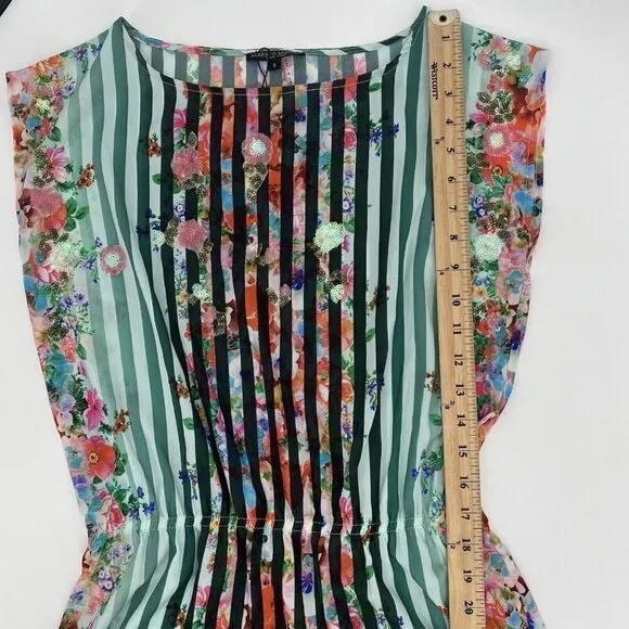 Alberto Makali Size Small Embellished Colorful Floral Maxi Dress Side Slits NWT