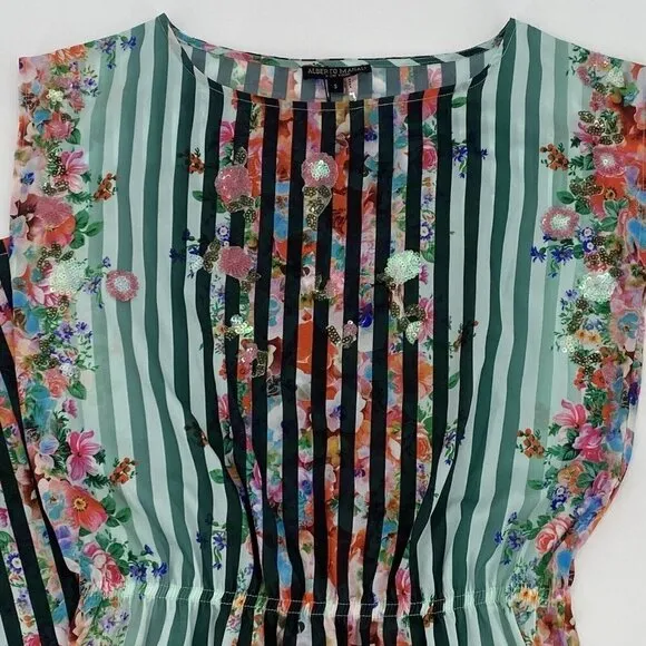Alberto Makali Size Small Embellished Colorful Floral Maxi Dress Side Slits NWT